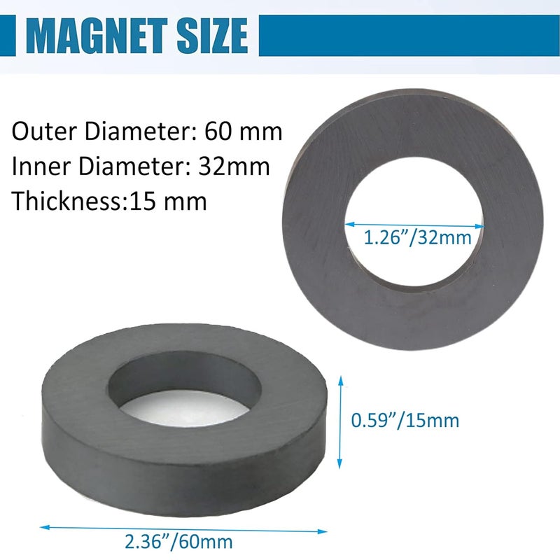 AOAUTO Big Magnets Heavy Duty Large Ring Donut Magnet for Crafts,OD 60 mm x ID 32mm x 15 mm,Ferrite Ring Magnet with Hole for Hobbies,Science Projects,School,DIY(2 Pack) - Image 2